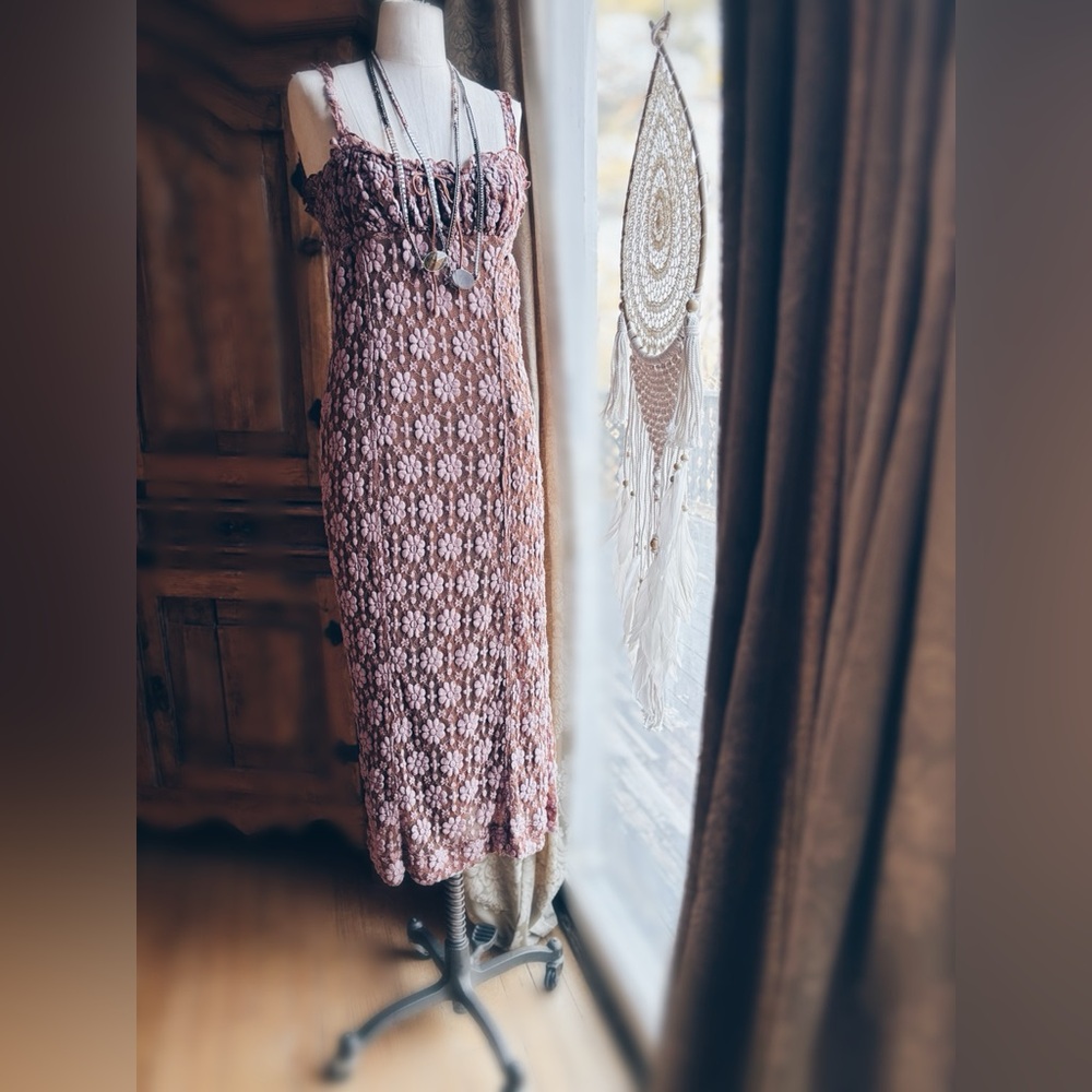 Free People Lucinda Floral Lace Midi Dress - Ginger Root - Size XL NWT